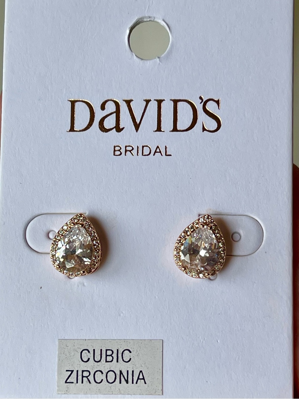 David's Bridal Rose Gold Tone Teardrop Cubic Zirconia Stud Earrings NWT
